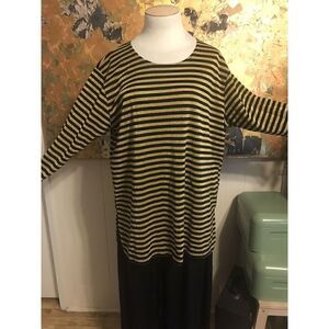 Vintage Diana Marco Womens 18/20 Tunic Top Black Sparkly Gold Stripe Long Sleeve